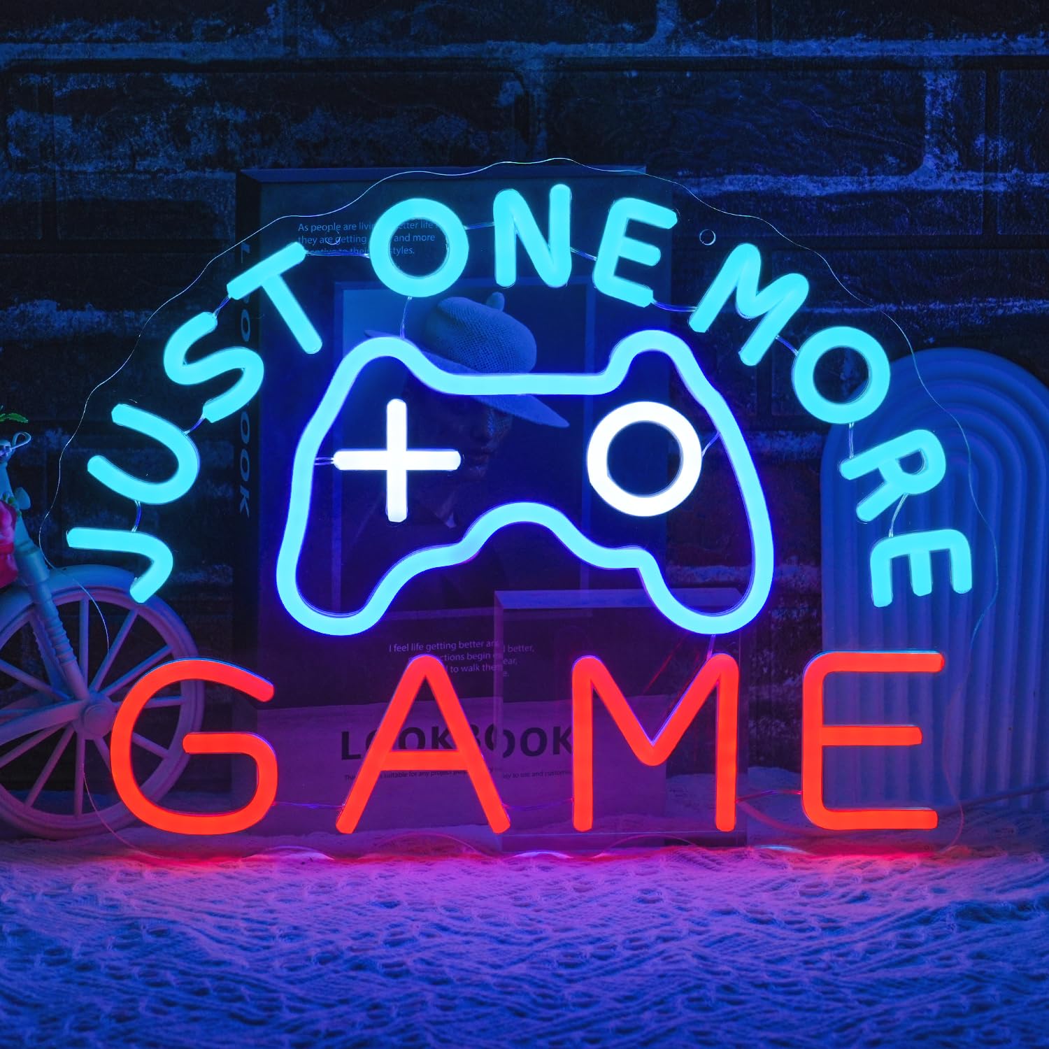 Just One More Game Neon Sign for Gaming Room, USB Powered Gamer Neon Light, Colorful Game LED Light Up Sign for Bedroom Party Man Cave Club Bar
