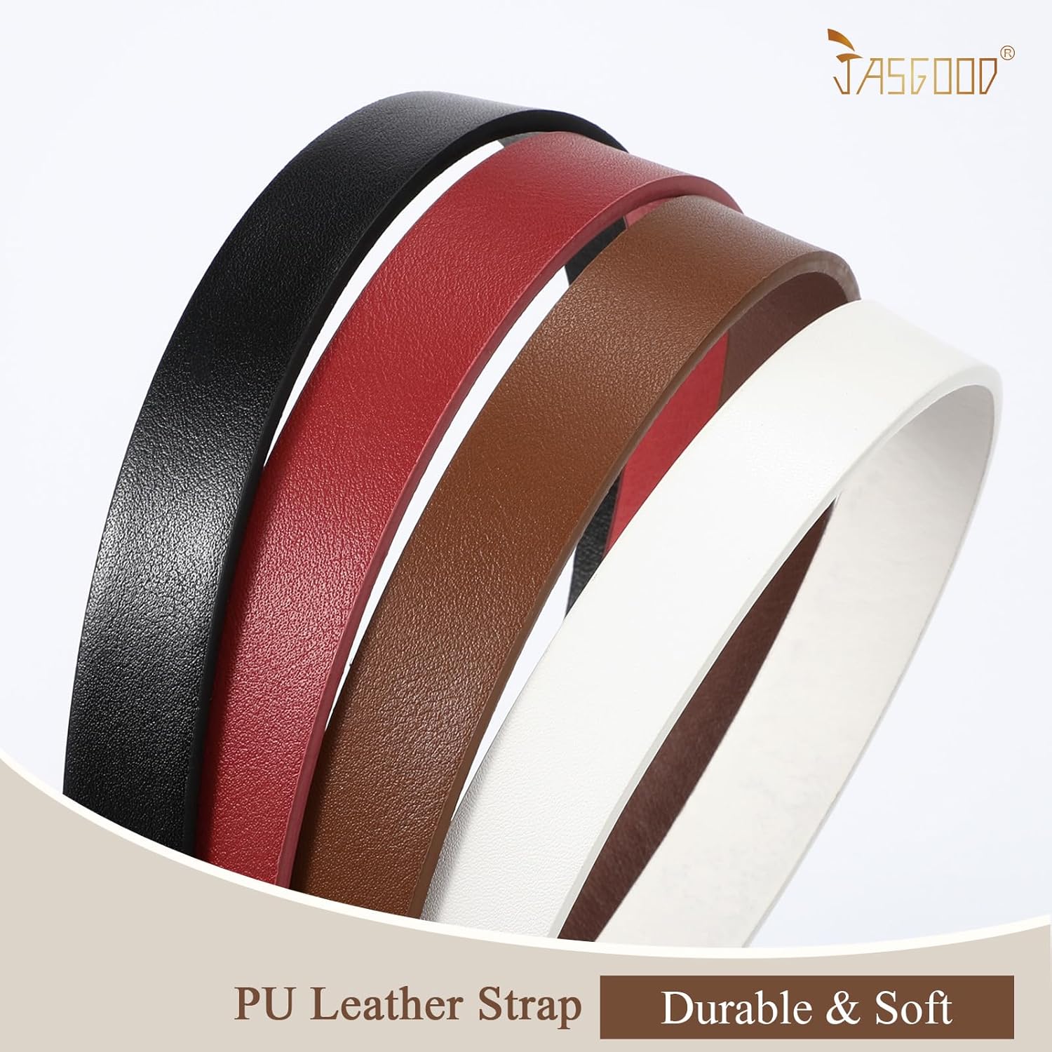 JASGOOD 4 Pack Women Skinny Leather Belt for Dresses with Gold Buckle Ladies Thin Waist Belt for Jeans Pants,Red+Brown+White+Black - Image 4