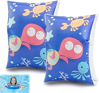 Gukasxi Inflatable Swimming Armbands for Cute Swimming Armbands Swimming Arm Bands Safety Water Wings Arm Circle Swimming Pool Accessories for 3-8 Years Old Children (Blue Ocean)