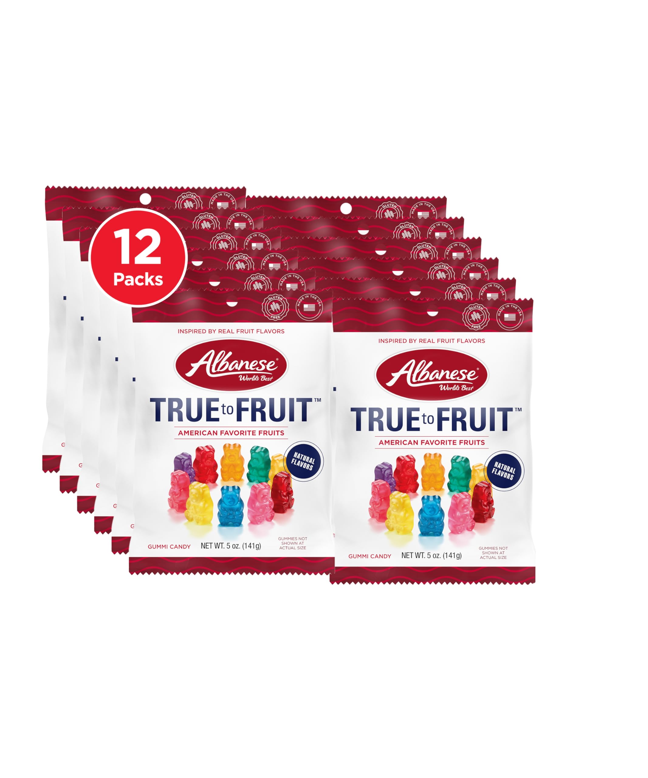 Albanese World's Best True to Fruit™ – American Favorite Fruits Gummies, 5oz Bag (Pack of 12), Individually Wrapped Soft & Chewy Candy Snacks
