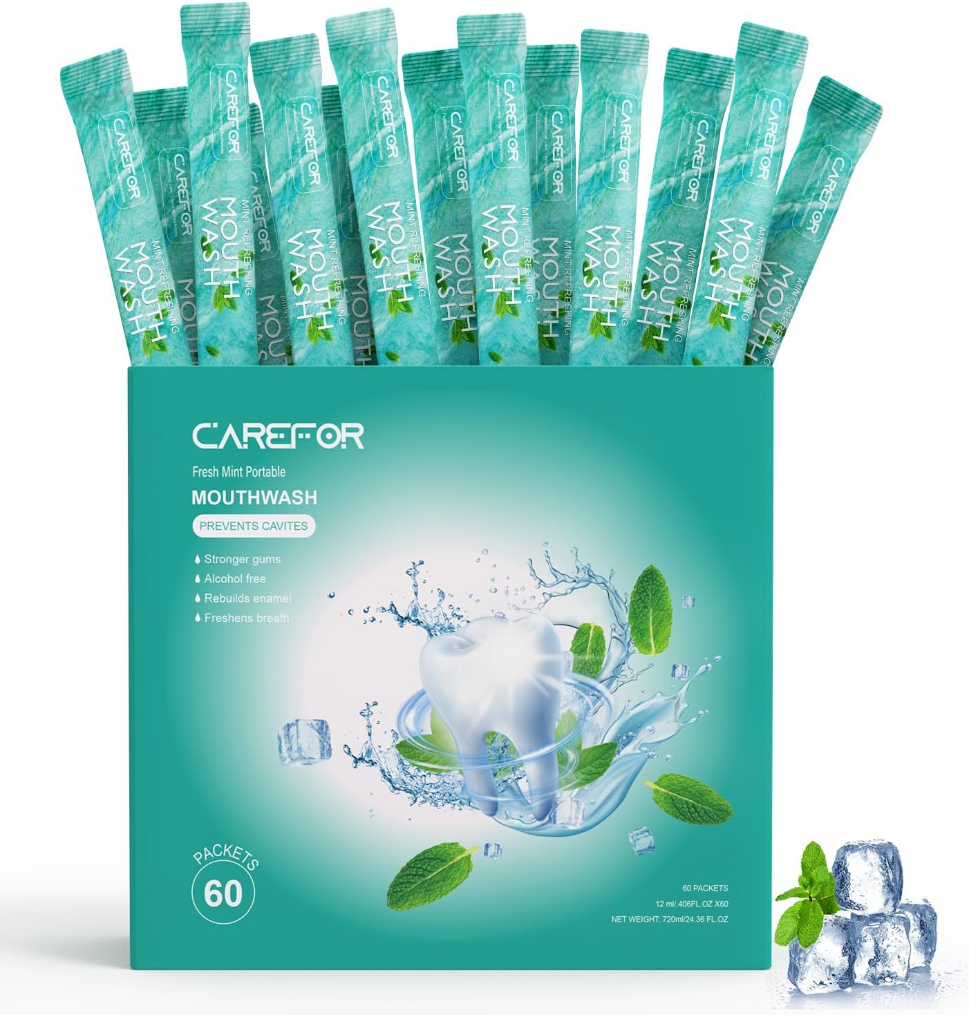 Mouthwash Travel Size Portable 60 Individual Disposable Mouthwash Packets to Go, Alcohol & Fluoride Free Fresh Mint Mouthwash Strips for Superior Oral Hygiene