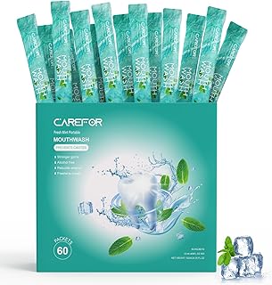 Mouthwash Travel Size Portable 60 Individual Disposable Packets to Go, Alcohol & Fluoride Free Fresh Mint Mouthwash Strips for Superior Oral Hygiene (Pack of 60)