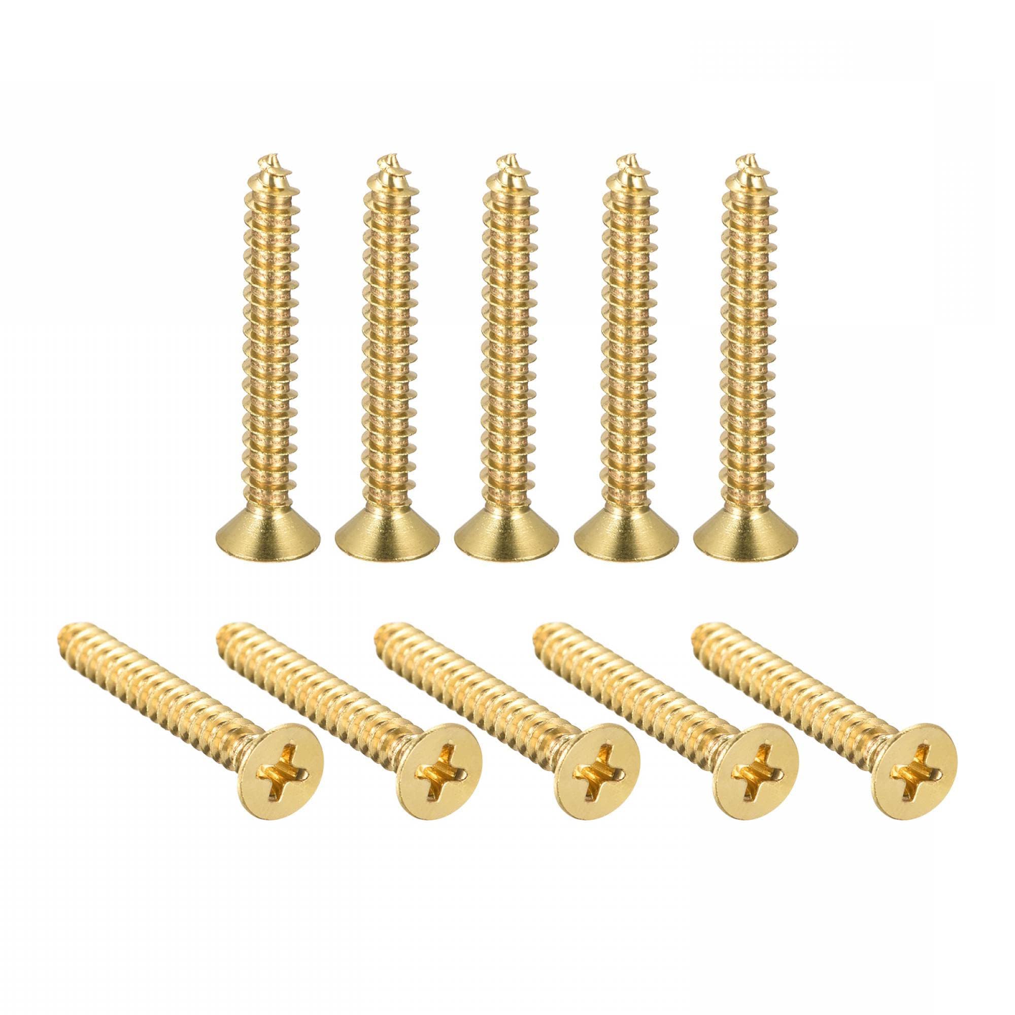 TA-VIGOR M5 Small Phillips Brass Wood Screws 35mm, Cross Flat Head Gold Plated Self Tapping Screw for Wood, Dollhouse, Jewelry Box, Guitar & Miniature Furniture 32pc