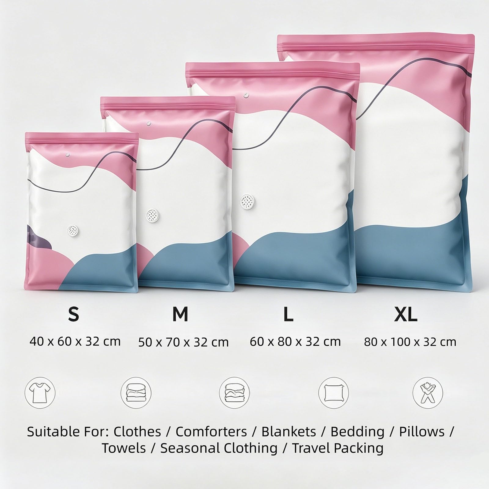 Bolsas de almacenamiento al vacío sin bomba, bolsas de compresión 3D para almacenamiento de ropa, mantas, ropa de cama, organización de viajes (XL x 4)