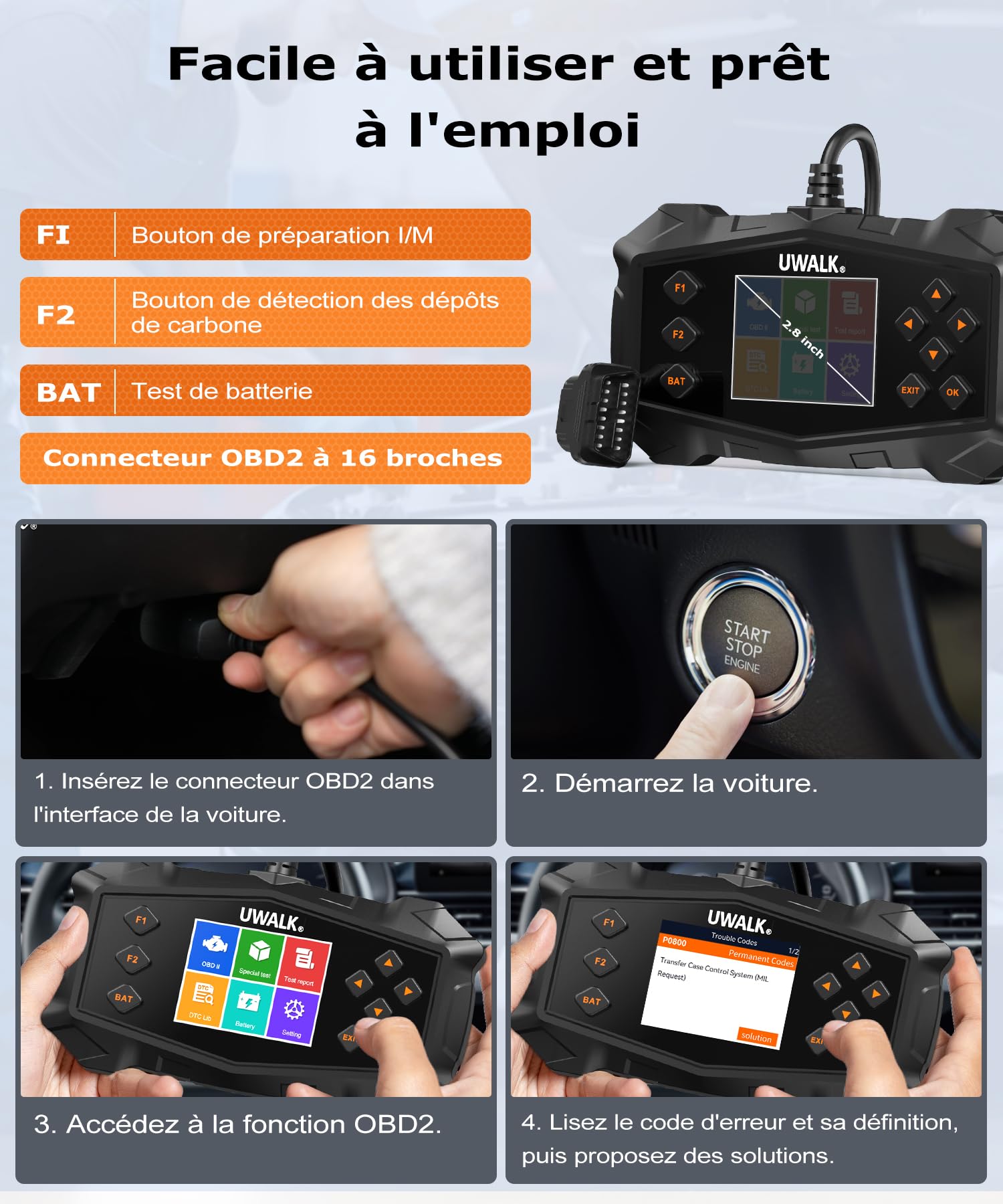 OBD2 Valise Diagnostic Auto Voiture: OBD Diagnostique Auto Multimarque Français avec Lecture en Temps Réel des Données - Lecteur de Codes de Panne Moteur Scanner pour BMW Audi Peugeot VW Véhicules