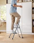 SONGMICS Step Ladder, 2-Step Ladder, Folding Ladder, Safety Lock, Space-Saving Storage, Holds up to 330 lb, Dove Gray UGSL012G01