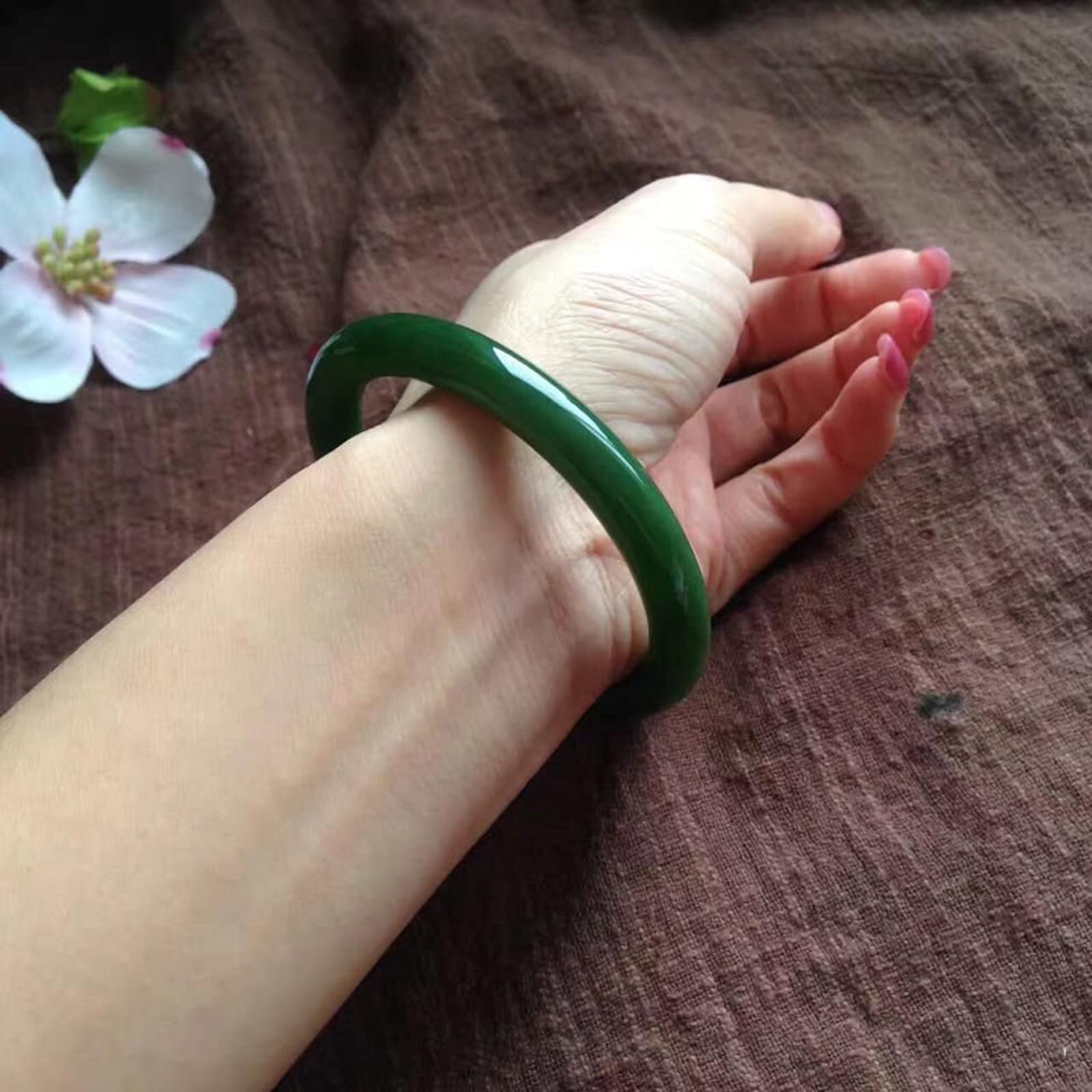 Pulsera de Esmeralda de Jaspe Redondo Natural con Barra Redonda Fina, Pulsera de Jade para Mujer, Regalo de cumpleaños, Regalos de Boda, 56-61mm
