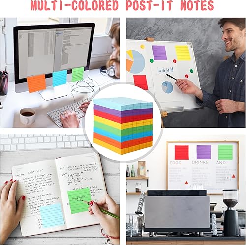 Miniatura 7 de Paquete de 64 notas adhesivas forradas de 3 x 3 pulgadas, notas adhesivas con líneas de rayas brillantes, bloc de notas autoadhesivas con líneas