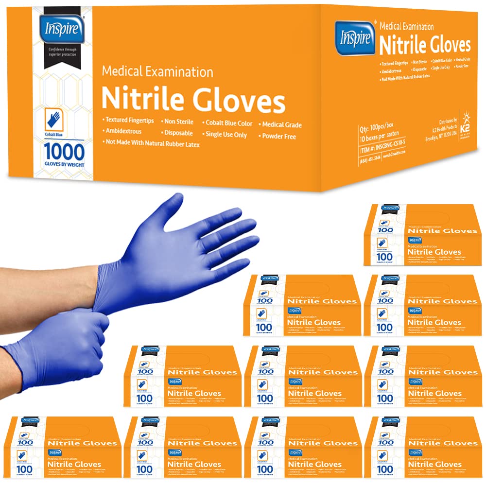 Inspire Nitril-Untersuchungshandschuhe, hochwertig, Stretch-Nitril, Kobaltblau, 4,5 Stück, latexfrei, medizinische EMT (Größe S, 1000 Stück), 1000 Stück