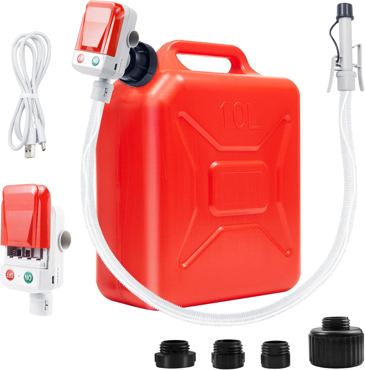 Automatic Portable Fuel Transfer Pump with Automatic Stop Technology, 3.2 GPM, 51-inch Extension Hose, Dual Power Supplies (Battery/USB-C), 4 Nozzle Adapters-Air Pump for Gasoline, Diesel, Oil