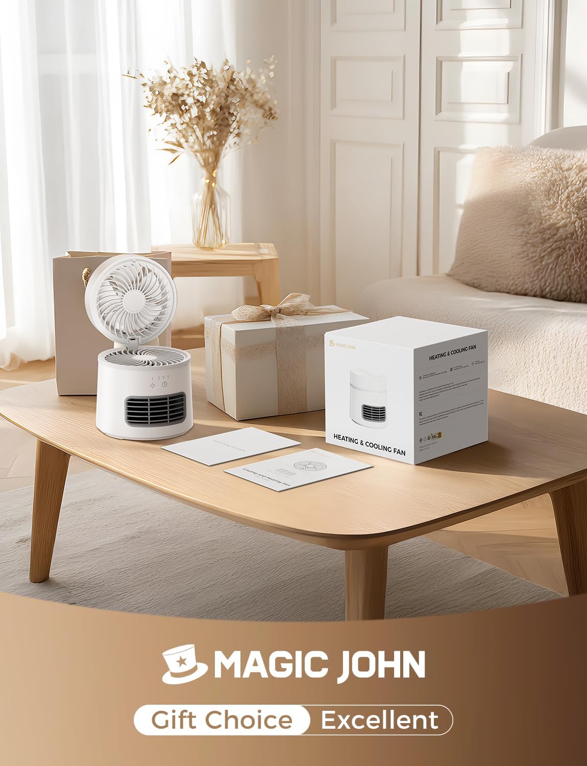 MAGIC JOHN 2 in 1 Heater Fan Combo, Space Heater 800W, Desk Heaters for Indoor Use, 2 Wind Speeds Negative Ion Air Purification, Portable Cooling Desk Fan, Quiet Heater for Office,...