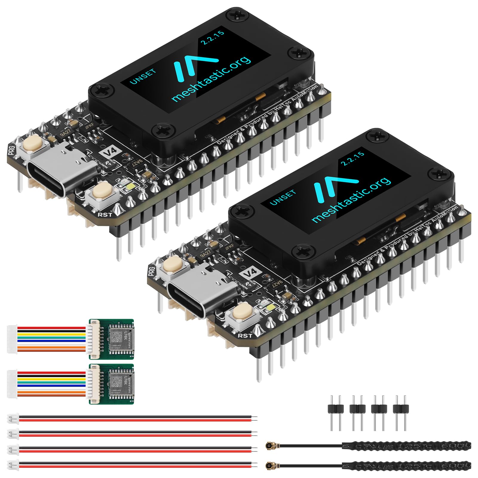 YELUFT 2 Stück Vorgelötet ESP32 LoRa V4 Entwicklungsboard mit GNSS Modul & 868-MHz-LoRa-Antenne, Integriertem WiFi Bluetooth SX1262 0,96-Zoll-OLED-Display Typ-C-Schnittstelle für Meshtastic Arduino