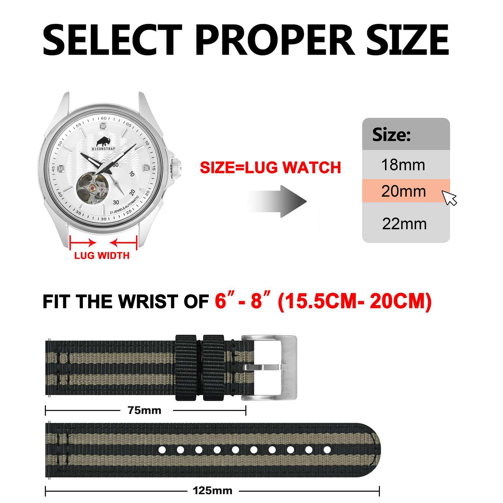 BISONSTRAP Correas de Nailon Militar, Correas de Reloj para Hombres, Liberación Rápida, Hebilla Cepillada, Ancho de Correa 18mm 19mm 20mm 22mm