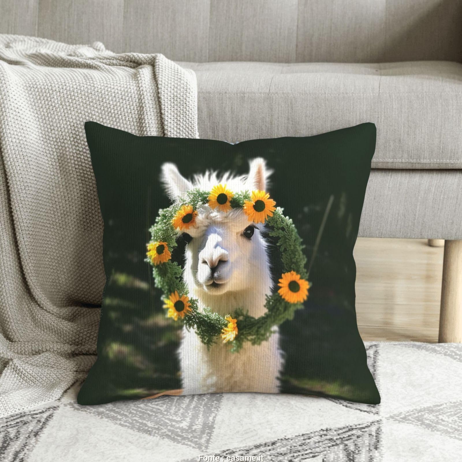 Housse de coussin velours côtelé 45x45 cm imprimé guirlande chic