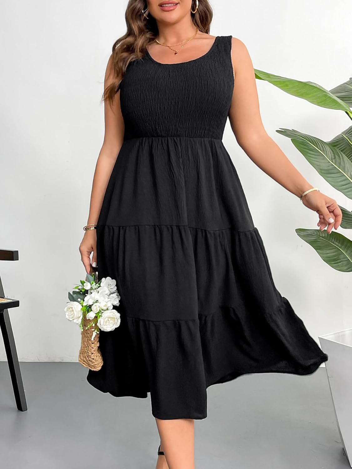 RWJ Plus Size Summer Sleeveless Tank Dress for Women 2025 Smocked Casual Loose Sundress Flowy Beach Tiered Long Midi Dresses - Image 7
