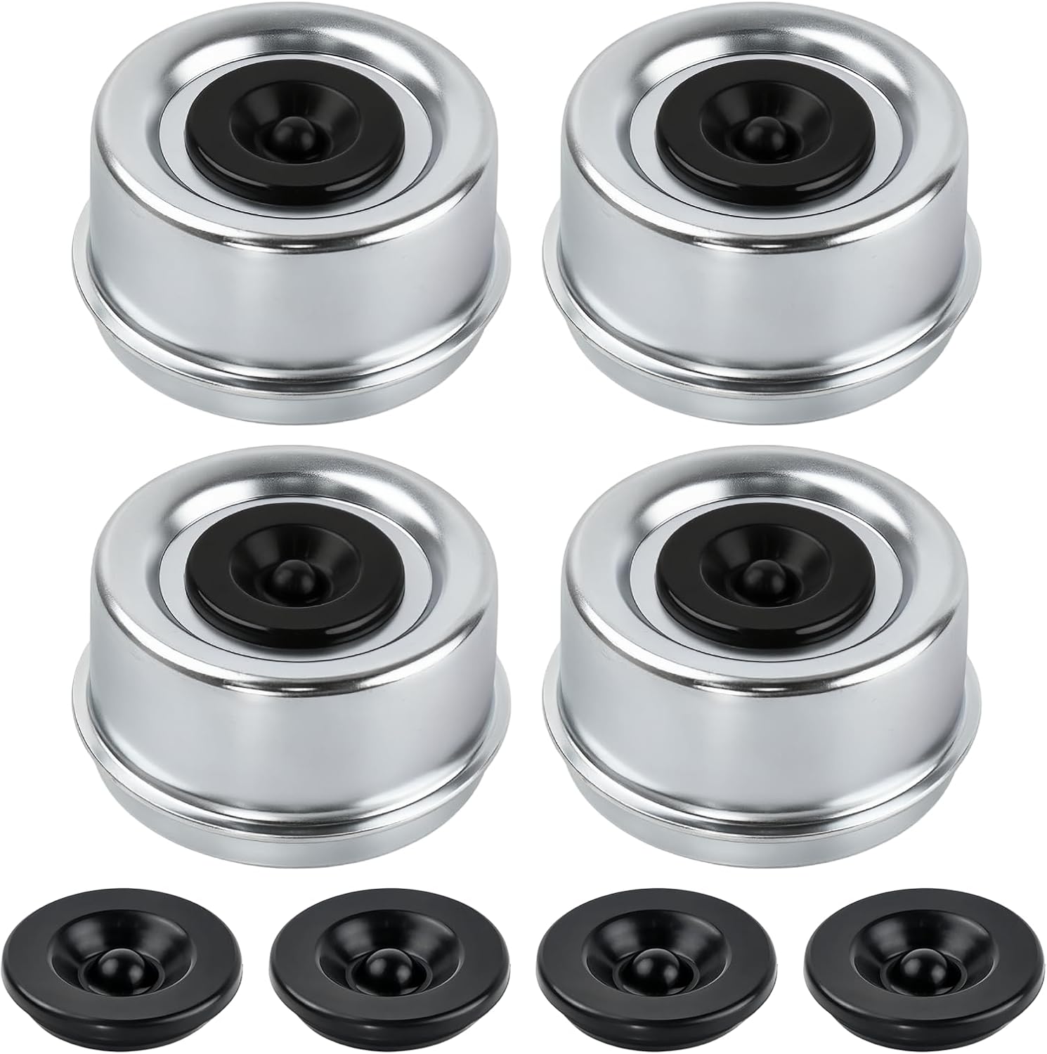 4 PCS 1.98" Trailer Axle Dust Cap, Trailer Axle Wheel Hub and Bearing Dust Caps with 4 Rubber Plugs for Most 2000 to 3500 lb, Fit for Dexter EZ Lube Camper RV Trucks Boat