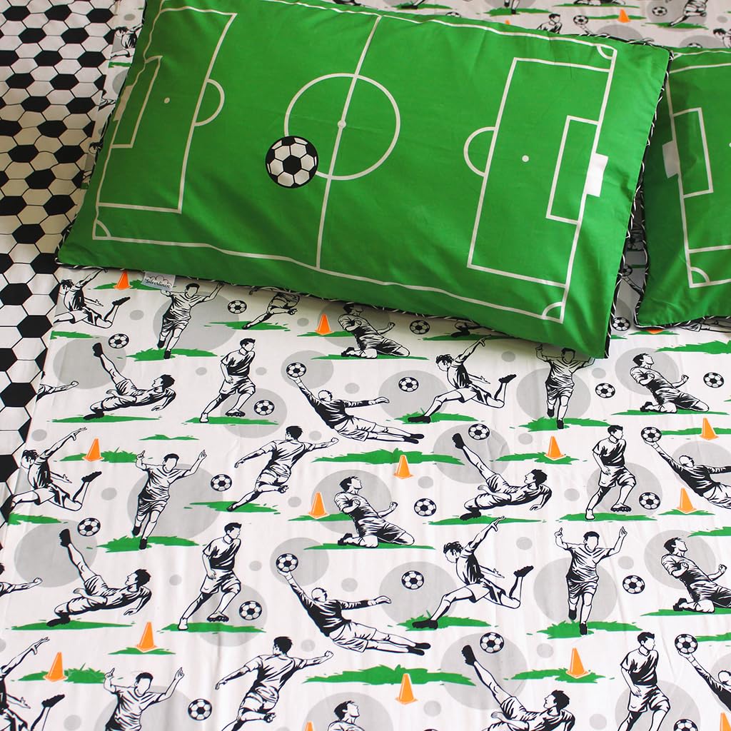 Football Fever 100% Cotton 250 TC Double Bedsheet for Kids Room for Boys and Girls with Two Pillow Covers - Green (84 Inch x 100 Inch)-image-9