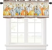 Vista 2 de Cortinas de cenefa de otoño para sala de estar, cenefas de calabaza para ventanas de cocina, cenefa de ventana con bolsillo para barra de Acción