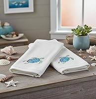 Vista 7 de Serafina Home Toallas de baño para dedos con tortugas: toallas de verano náuticas suaves y absorbentes para invitados con decoración de tortuga azul
