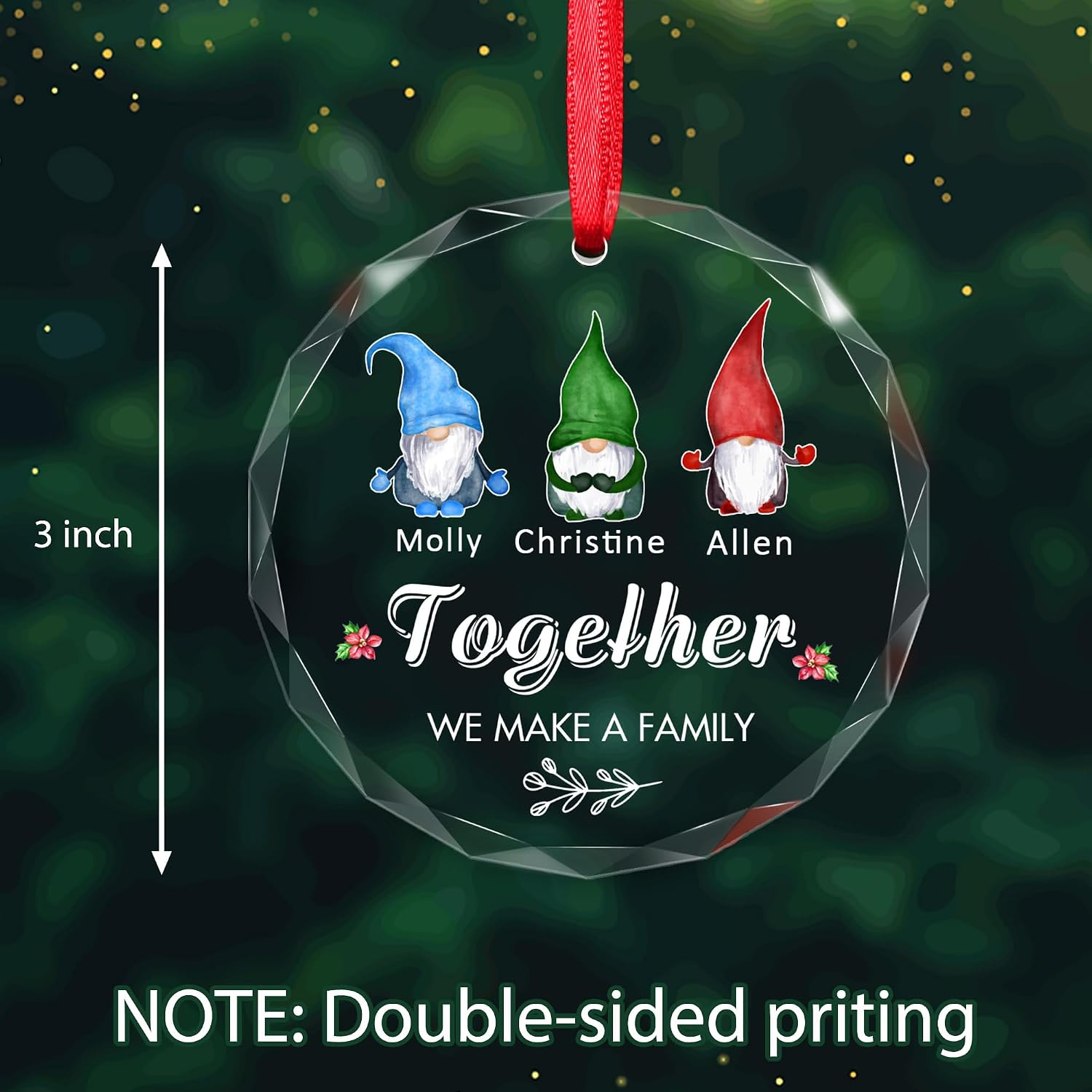 Personalized Gnomes Christmas Ornaments 2025, Custom Name Xmas Tree Decorations Customized Glass Hanging Ornament Gift for Grandson Memorial Keepsake Gift for Family, Dad, Mom, Him, Her, Couple