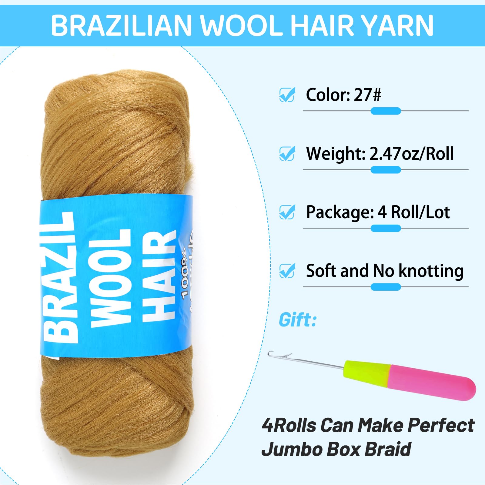 Ainimiu 4 Roll Brazilian Wool Hair for Braiding Faux Locs Crochet for Women Synthetic Braiding Hair Extensions - Image 2