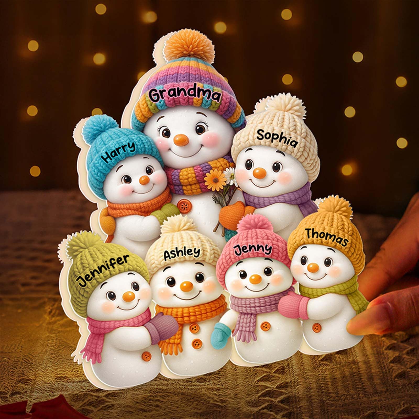Drawelry Custom Name Snowman Night Light, Personalized Christmas Snowman Decoration, Custom LED Lights Box with Names,Family Light Decorations,Xmas Gift (Snowman Family 1)