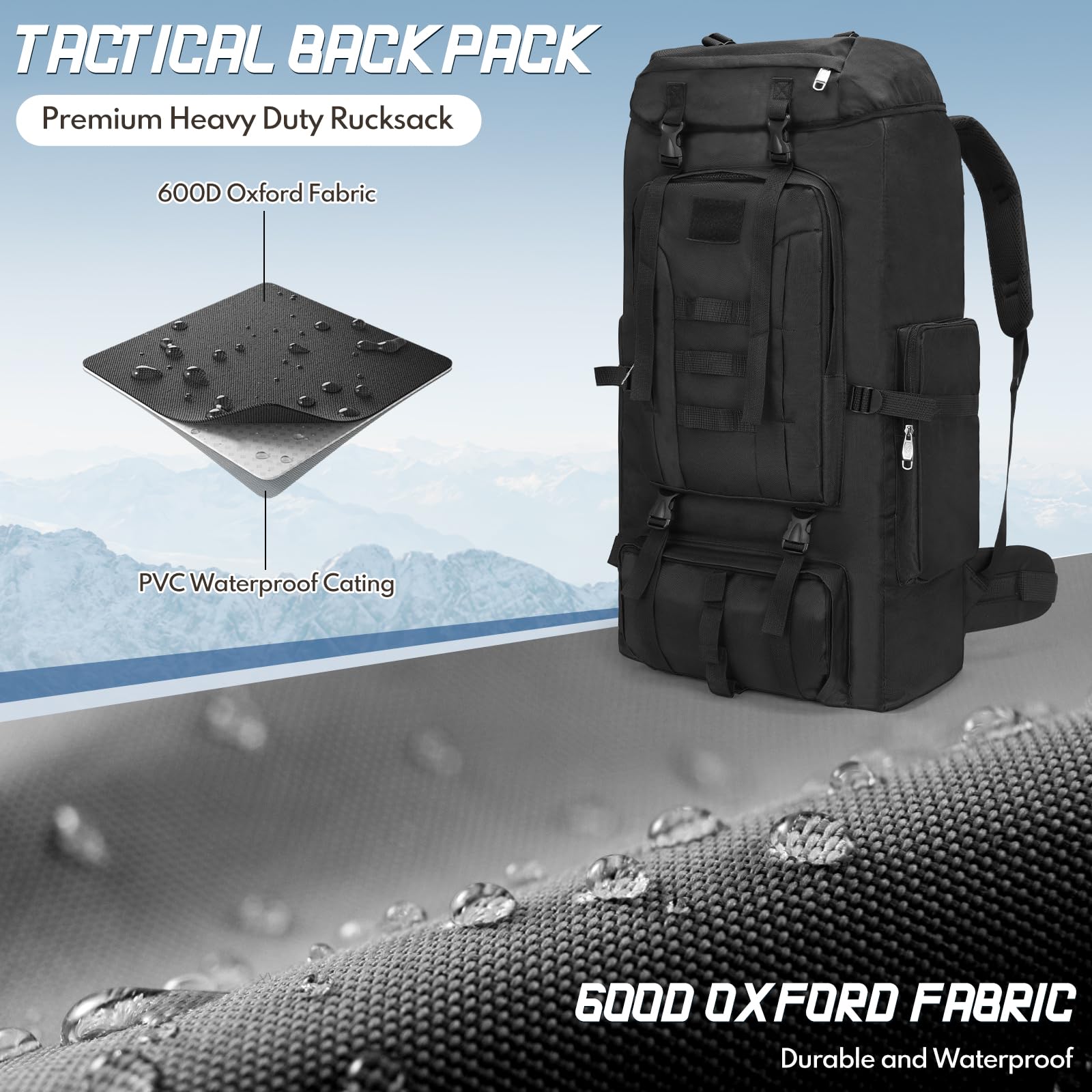 Sac à Dos Trekking Camping 100L Imperméable avec Housse de Pluie pour Randonnée Voyage