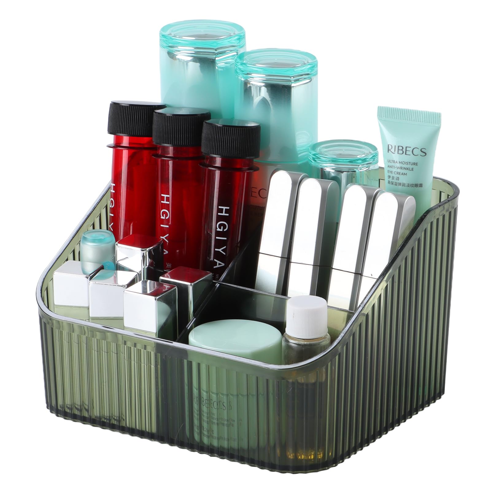 Sponsored Ad – Green Makeup Organiser Box for Vanity, Makeup Brush Holder with 5 Cups, Skincare Beauty Cosmetic Storage Box, Dressing Table Storage, Toiletry Organiser
