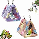 Magnoloran 2 Pack Bird Nest Plush Snuggle Bird Hammock Hanging Bird Cave Parrot Sleeping Bed Shed Hut Hanging Tent for Budgies Finch Parakeet Cockatiel Cockatoo Lovebird-Star Pattern (Brown&Purple)