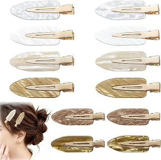 12Pcs No Crease Creaseless Hair Clips No Bend Flat Clips for Styling Non Slip Makeup Hair Accessories for Women (White Gold)