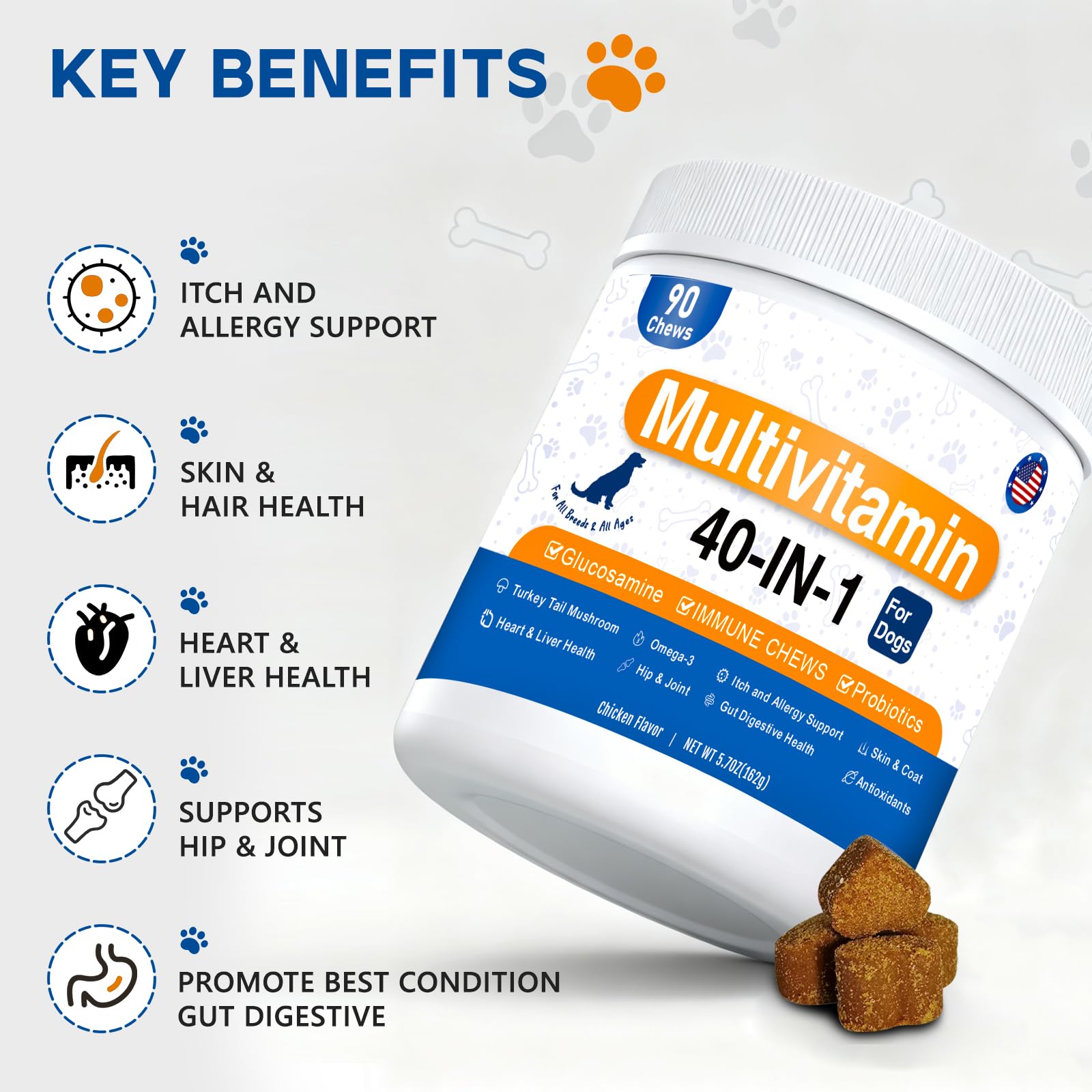 40-in-1 Dog Vitamins Multivitamin for Dogs Multivitamin Chewable with Glucosamine MSM Collagen, Probiotics Gut Digestive Enzymes, Zinc, Mushroom, Dog Vitamins for Itchy Skin & Immune Support - image 4