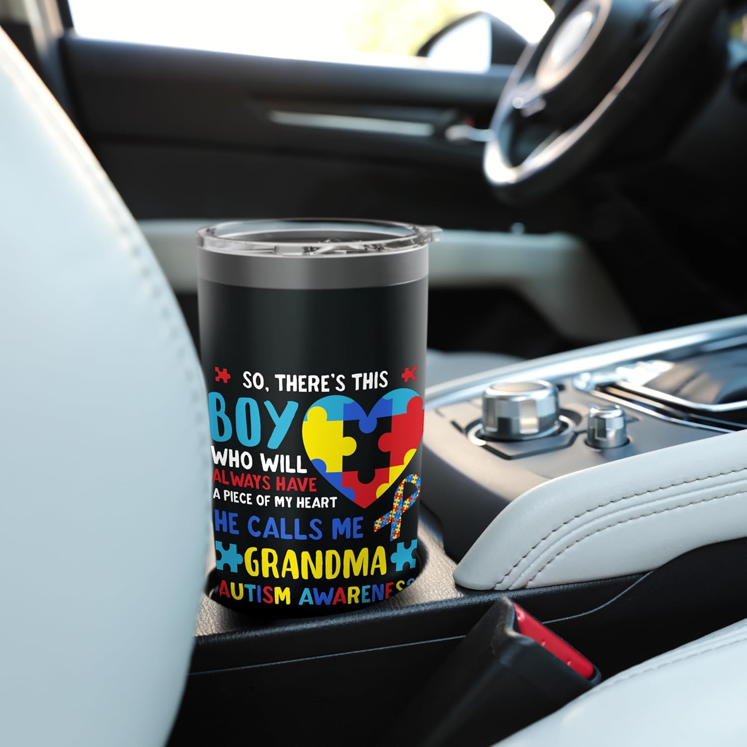 There's This Boy He Calls Me Grandma Nana Autism Awareness Stainless Steel Insulated Tumbler - Image 6