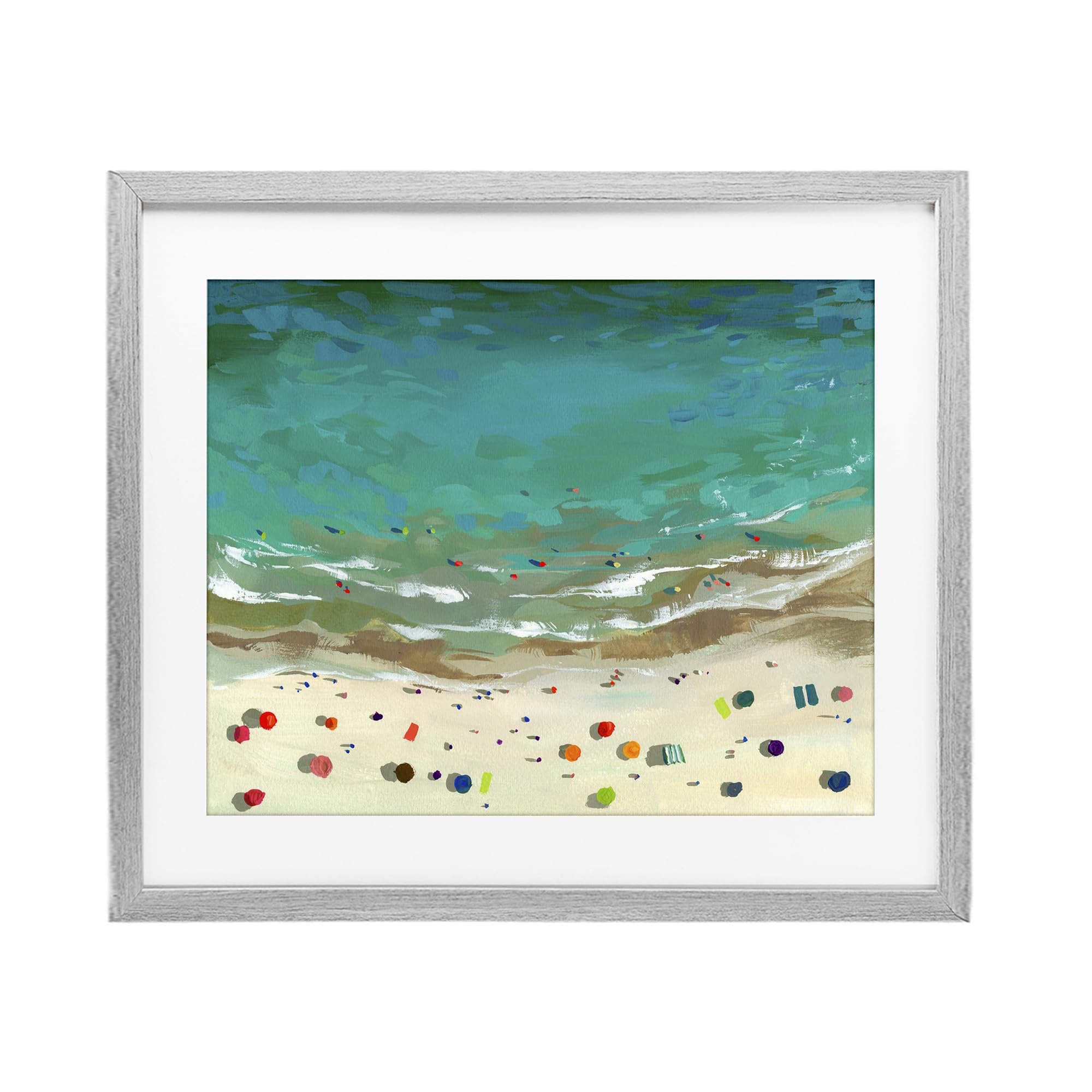 Stupell Industries Farmhouse Gray (Textured) Aerial Turquoise Shoreline, 17 X 21 Inch Framed Print Under Glass