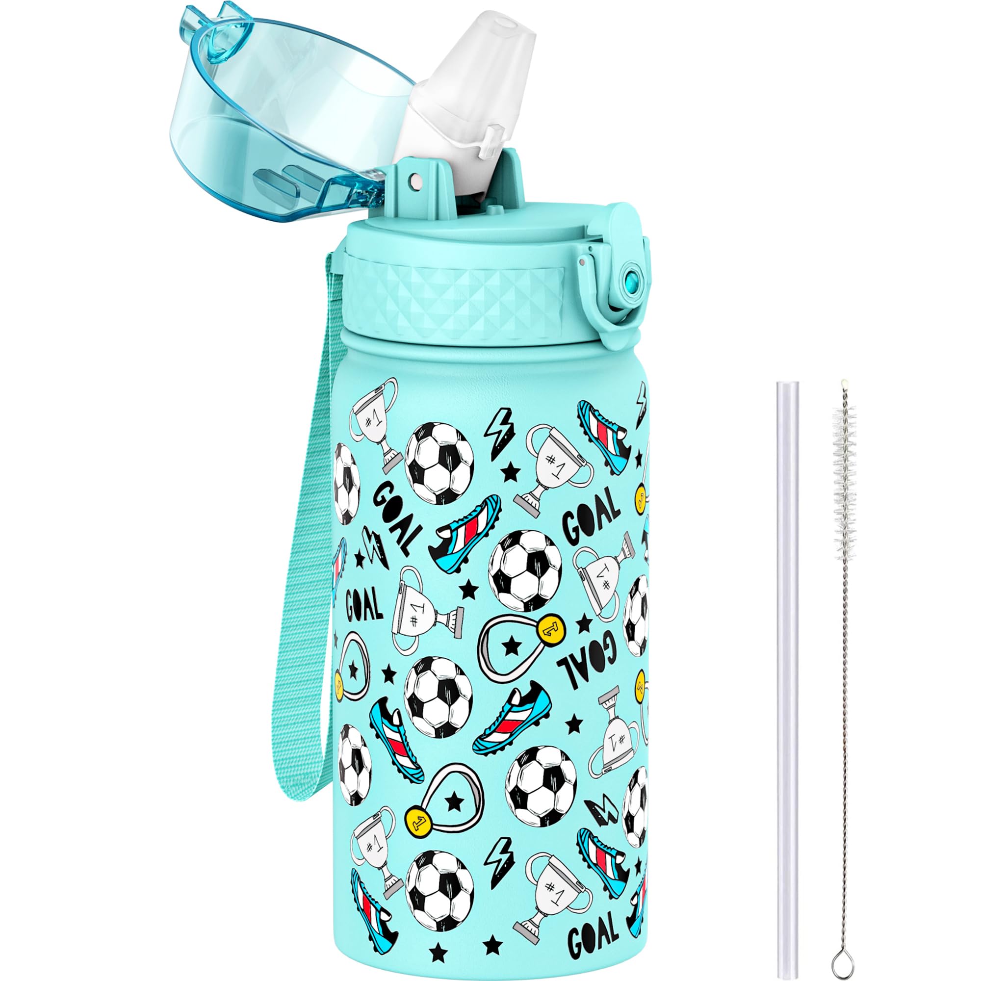 GOPPUS, Borraccia ermetica per bambini con cannuccia, carina, in acciaio inossidabile a doppia parete, con isolamento sottovuoto, piccola, a prova di perdite, senza BPA, 420 ml