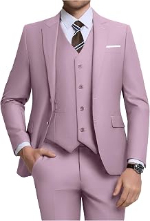 Men's 3 Piece Slim Fit Suit Set, Two Button Blazer Solid Jacket Vest Pants Wedding Business Suit