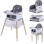 3 in 1 Baby High Chair & Booster Seat, Adjustable Compact Infant Feeding Chairs for Babies and Toddlers, Convertible High Chair with Secure Harness (Dark Gray)