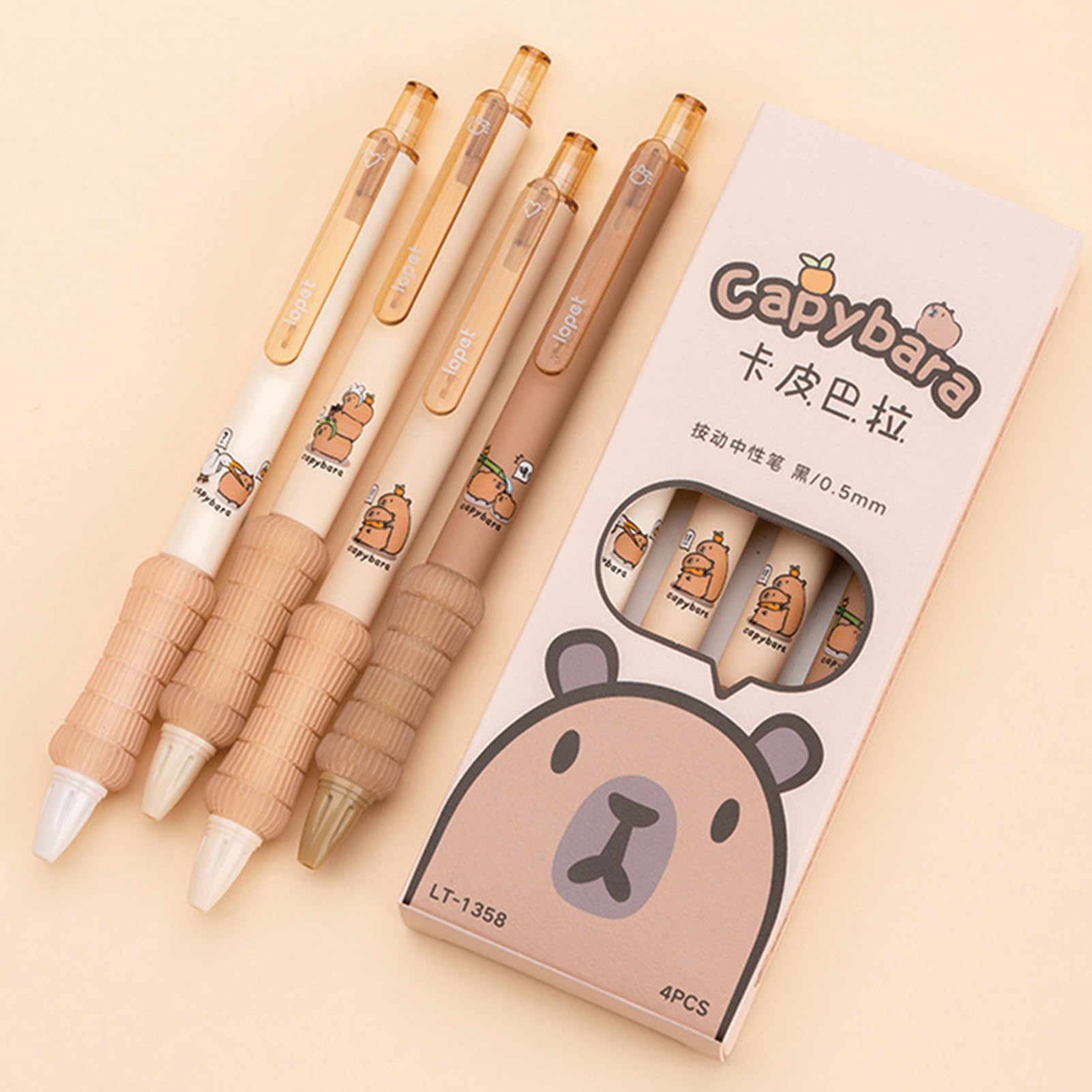 4 Pack Cute Capybara Gel Pens - 0.5mm Fine Point Black Ink Retractable Pens With Soft Grip For School & Office