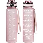 OLDLEY Water Bottle, 32oz Motivational Sports Water Bottle with Time Marker - Times to Drink - Tritan, BPA Free, Wide Mouth Leakproof, Peach (1 Bottle)