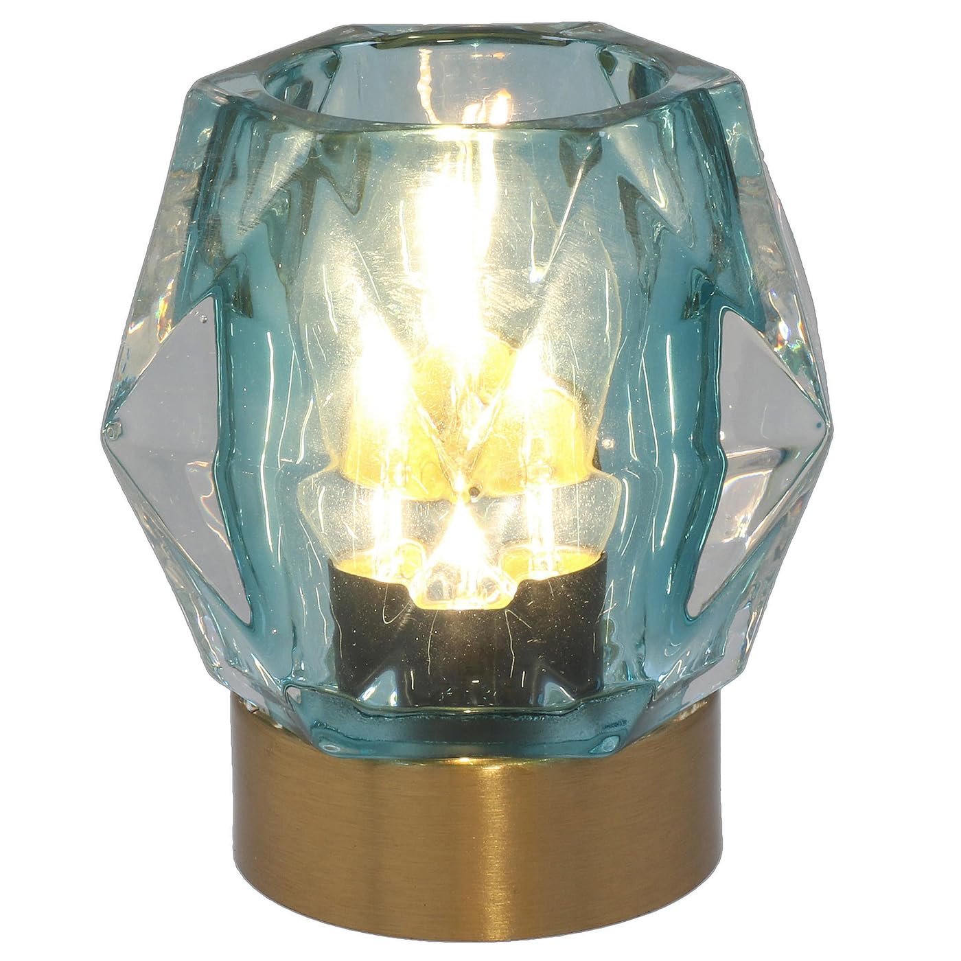 Shudehill Giftware Luxe LED Unique Diamond Effect Glass Lamp with Brushed Gold Base - Grey, Teal or Pink (Teal)