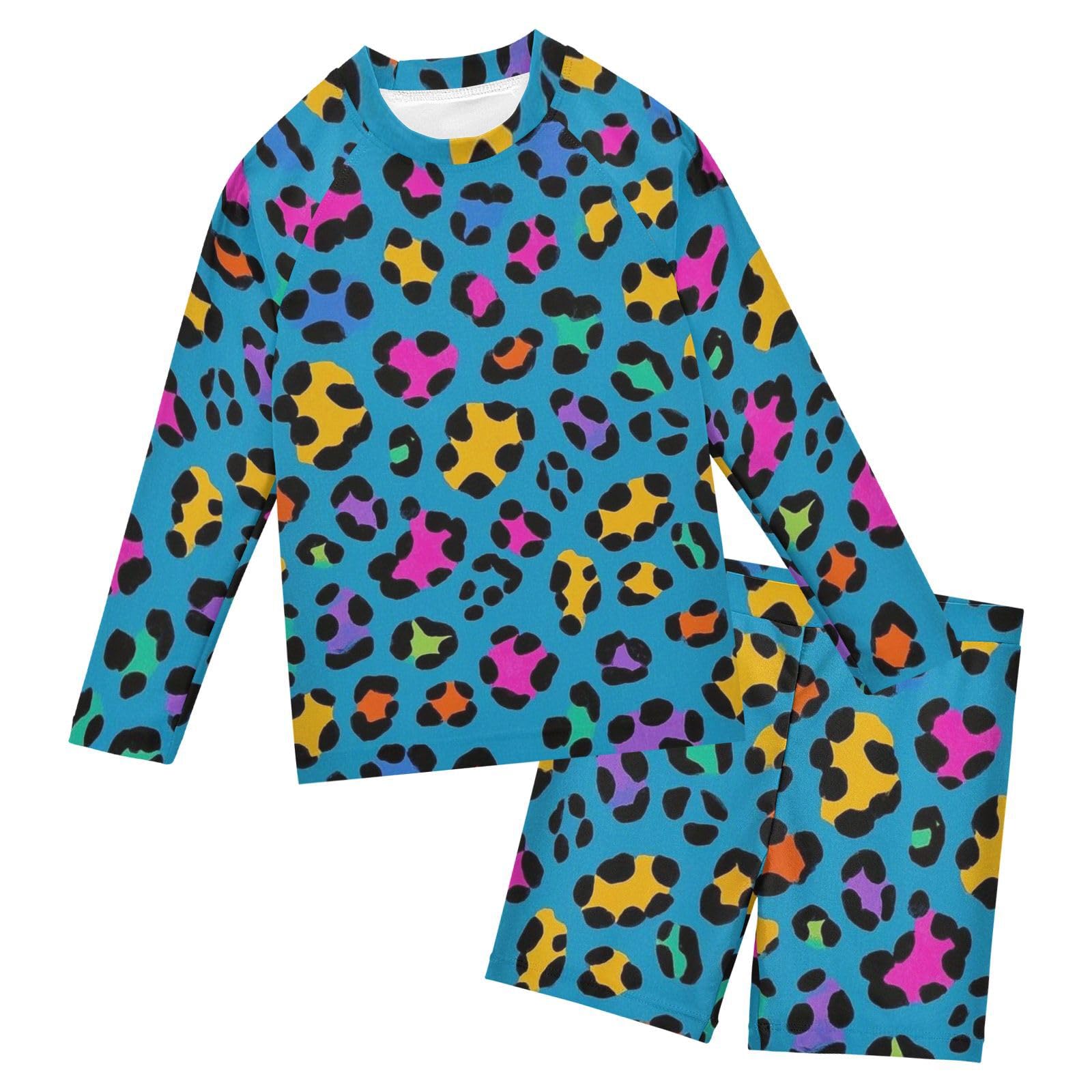 Bikini manga larga azul leopardo con protección UV y diseño de dos piezas 6