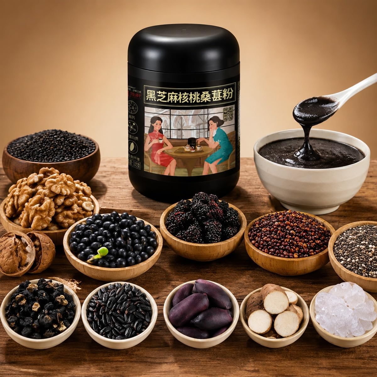 Polvo Sésamo Negro Nueces Bayas | Mezcla Desayuno Cereales 500g