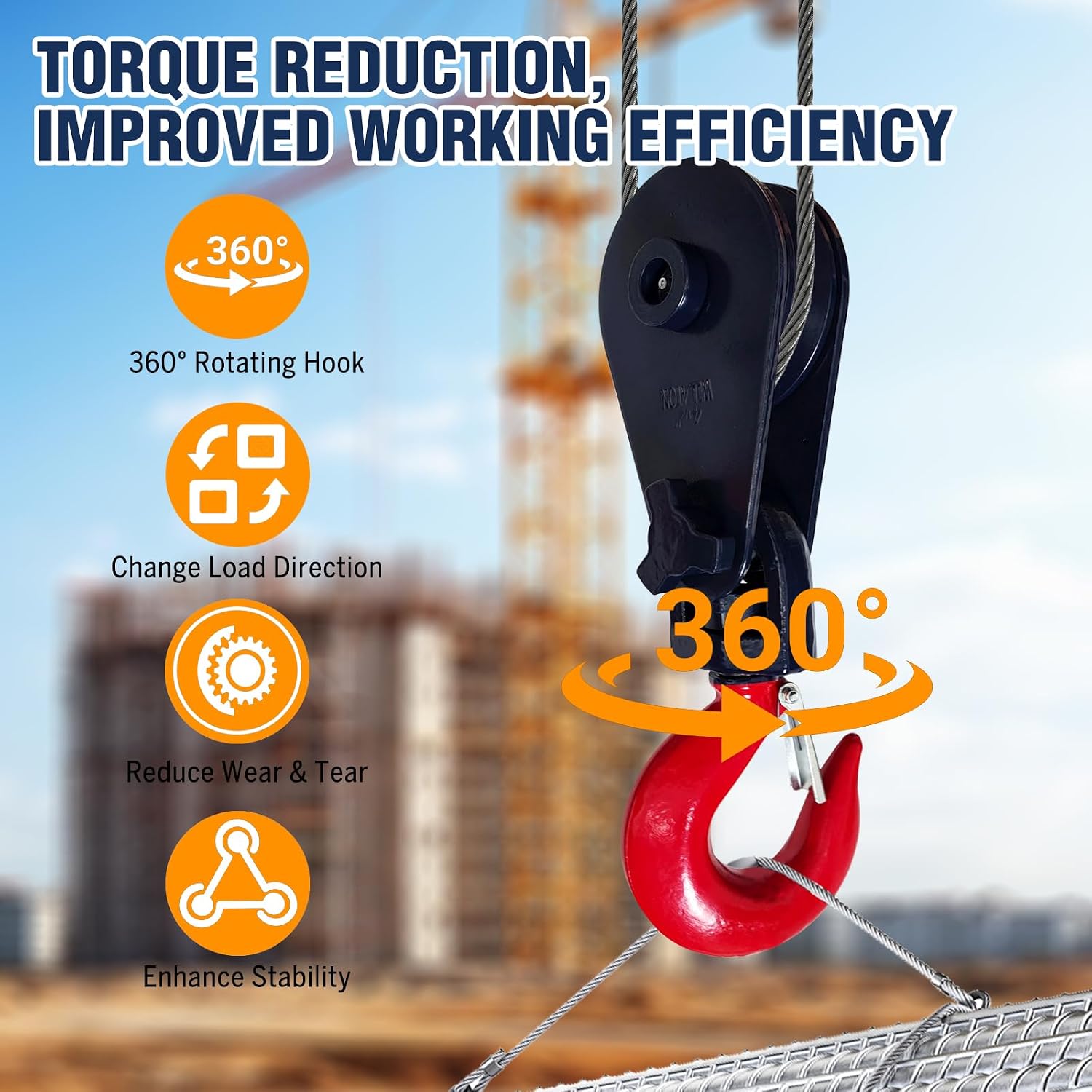 2 Ton Snatch Block with Hook, 3" Sheave for 3/8" Wire Rope, 4400lbs Snatch Block Pulley for Car Hauler Rollback Wrecker, Tow Truck Winch Accessories (2PCS)
