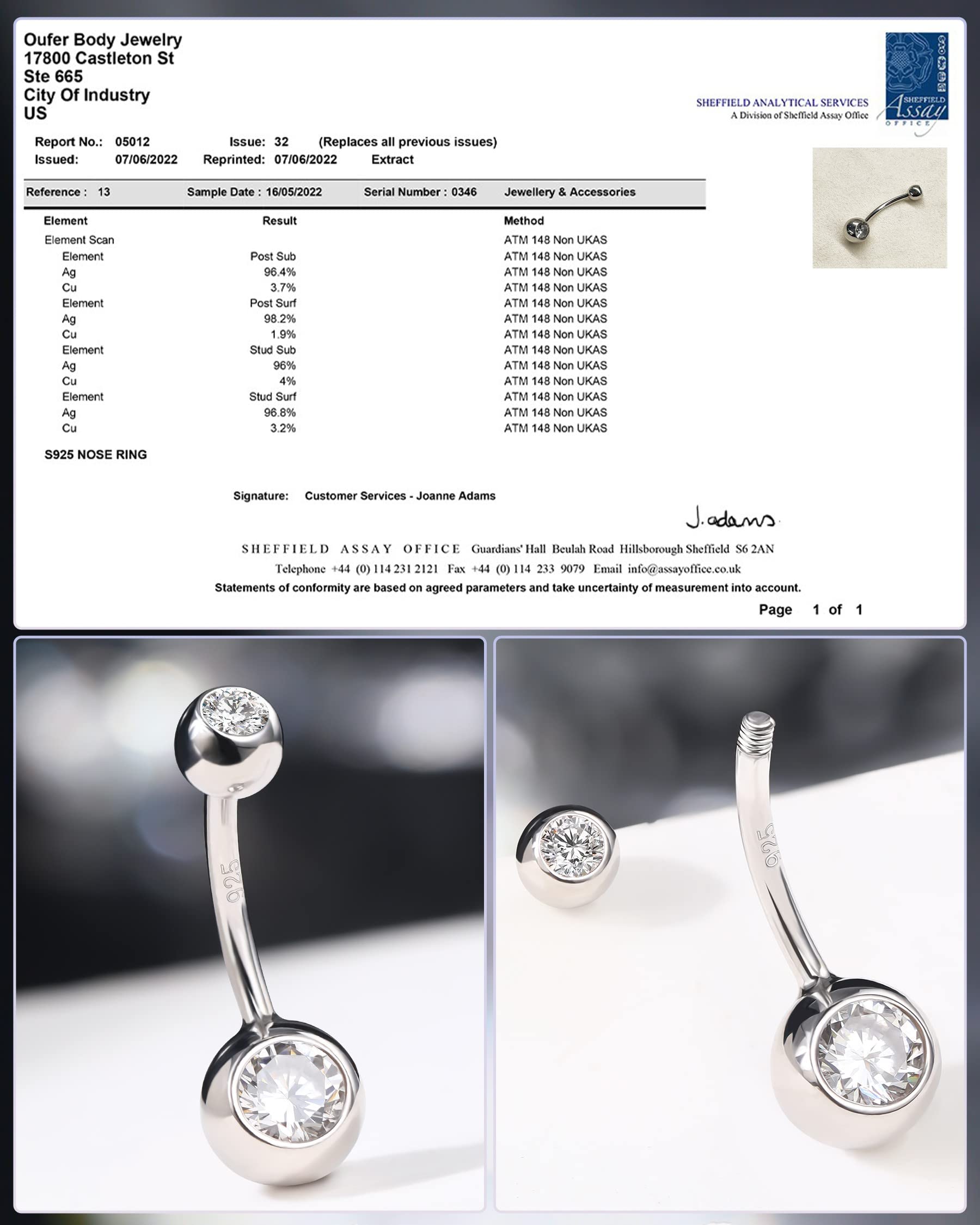 OUFER 14G Bauchnabelpiercing Lang Echt Silber 925 10/12/14/16 mm Stablänge Piercing Bauchnabel CZ Kugeln Belly Button Piercing Navel Bars Nabelring Frau Mann Schmuck