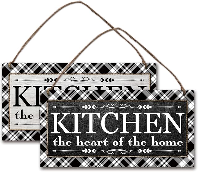NBEADS 2 Pcs Wooden Kitchen Sign Wall Decor, Kitchen Hanging Wall Sign Plaque Rustic Farmhouse Kitchen Wall Decor with Jute Twine for Home Kitchen Dining Room Restaurant, 30×15cm