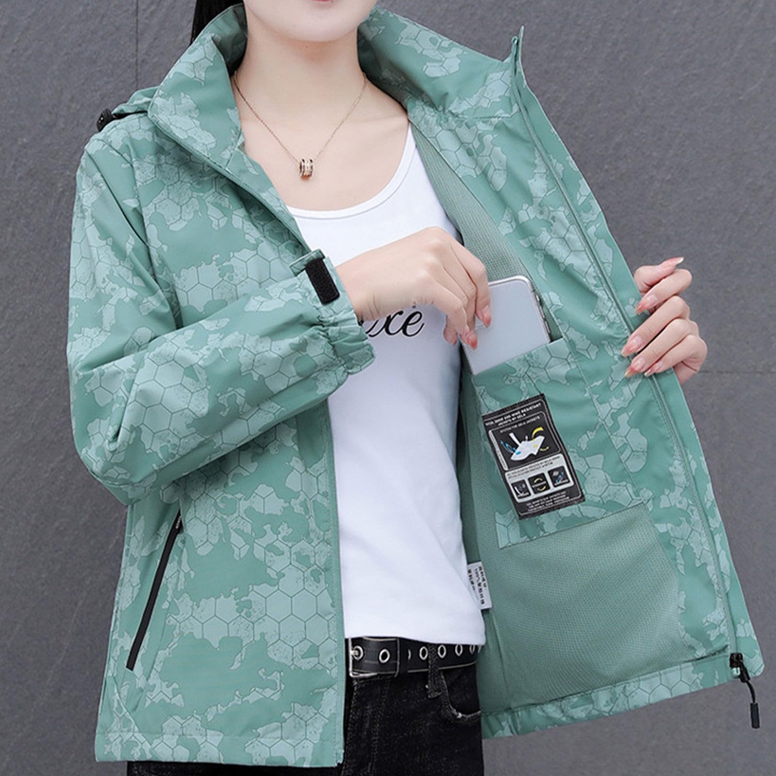 Chaqueta Informal Y Moderna Para Mujer Con Estampado Exquisito Material Cómodo, Adecuada En Otoño E Invierno Americana Tostado Parka Corta Primavera Impermeables Ropa Senderismo Capucha