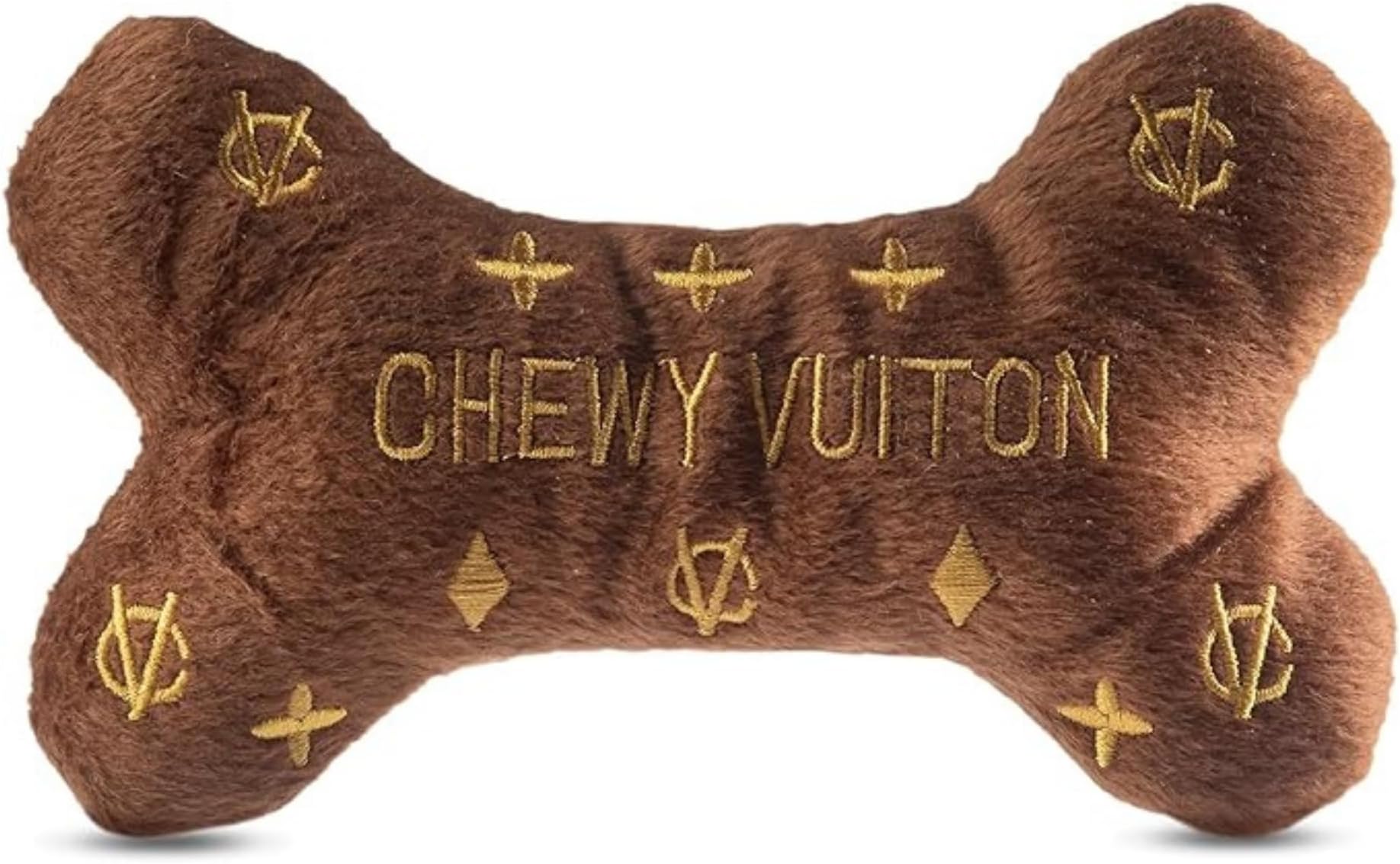 Dog Diggin Designs Chewy Vuiton Plush Dog Toy Bone | Luxury-Inspired Parody Designer Bone with Squeaker, Soft Plush Chew & Play Dog Toy – Prêt-à-Porter Play!