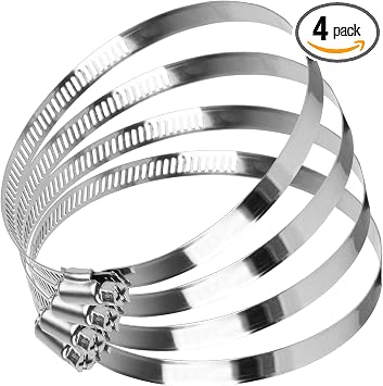 CABAX 6 Inch Duct Clamp, Stainless Steel Large Hose Clamp Adjustable Diameter 140-160mm Worm Drive Clamp for Plumbing Dryer Vent for Automotive Mechanical Agriculture, 4 Pack