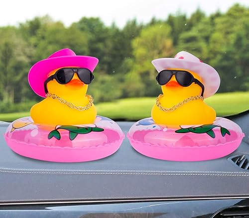 Miniatura 6 de MuMyer Decoraciones de pato para tablero de automóvil, adornos de goma para decoración de tablero de automóvil, accesorios con mini anillo de