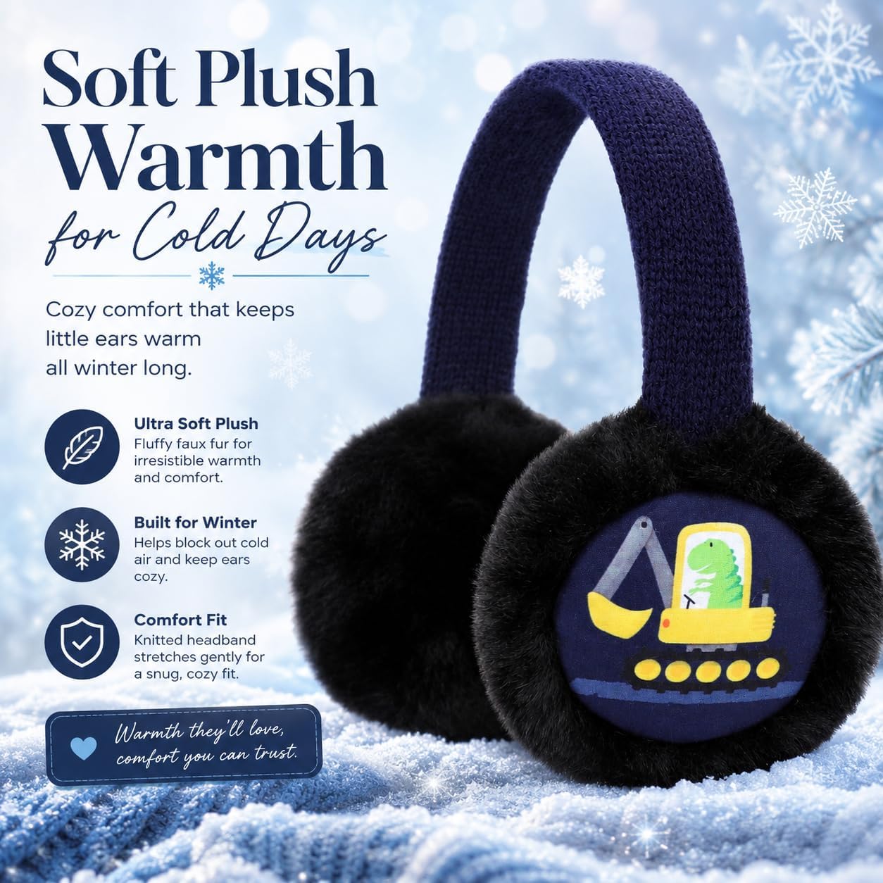 Boys Truck Ball Game Controller Excavator Earmuffs & Gloves Set, Soft Plush Comfortable Winter Outdoor Ear Warmers