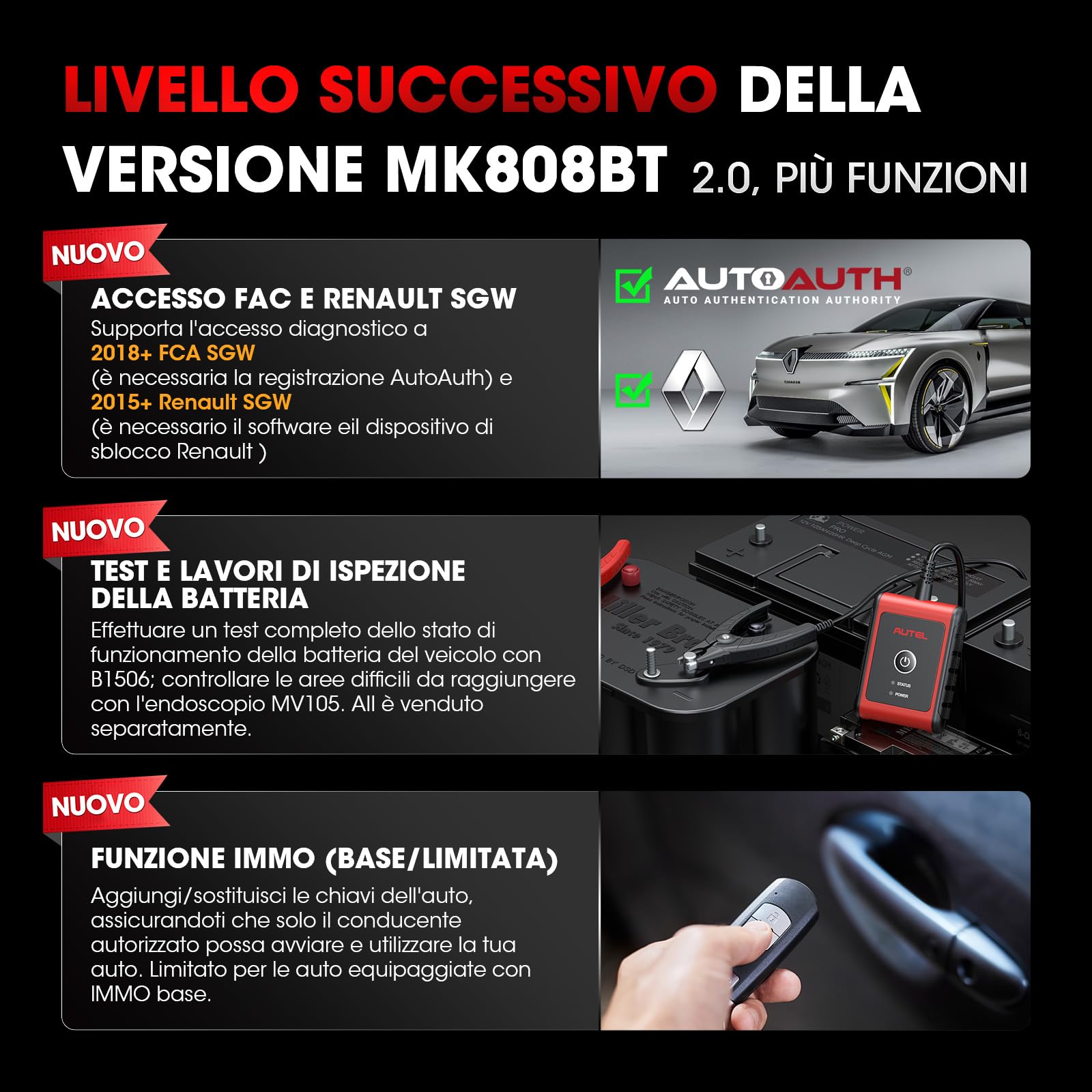 Autel MaxiCOM MK808K-BT Scanner: come MK808BT Pro Diagnosi Auto Professionale, 2025 MX808S Aggiornamento MK808S, BT Versione di MX900, Funzione come MK900-BT, Test Attivo, Test Batteria, Android 11